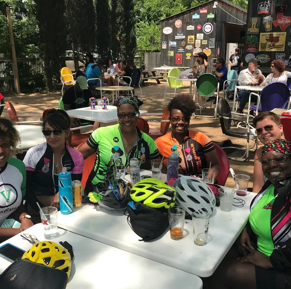Biking crew stopping at the ice house