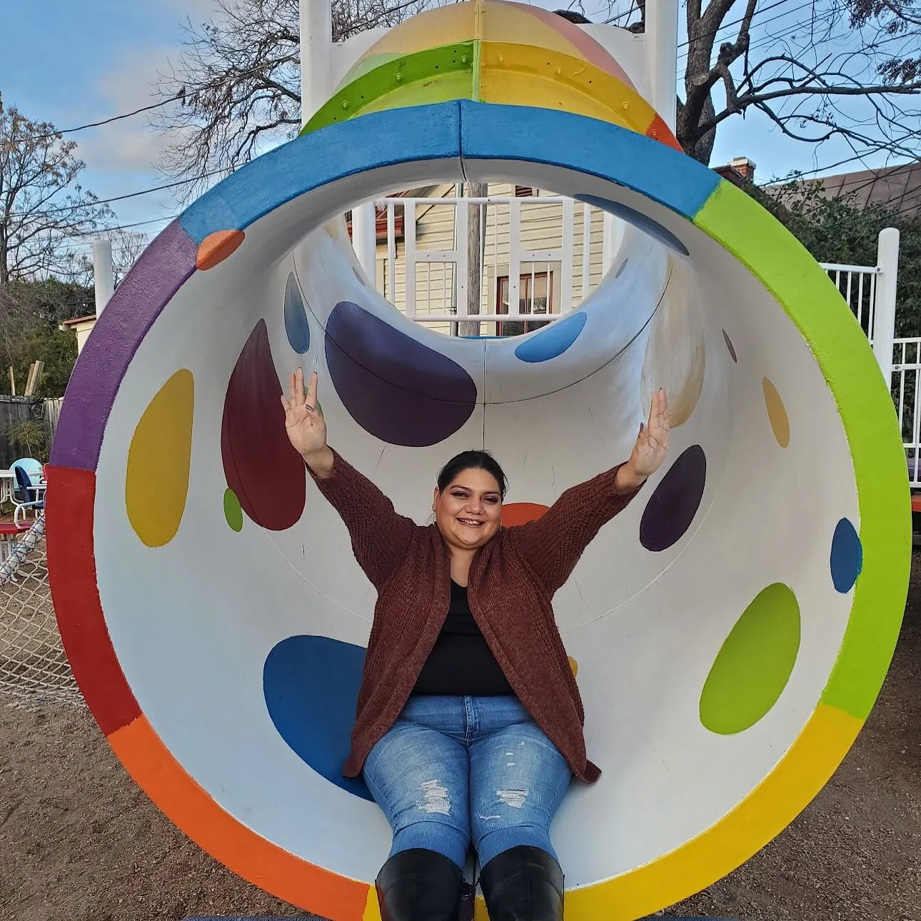 The colorful playground slide